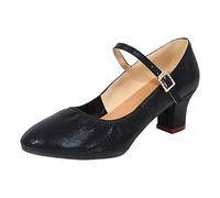 Mary Jane - Sandali da donna con tacco a blocco, sandali da ballo da donna, con punta chiusa, cinturino con fibbia impreziosita da strass, ciabatte versatili per allenamento da sala da ballo, gare