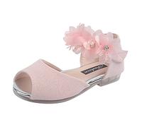 Mary Jane - Sandali per bambini e bambine 26 - Mary Jane da principessa, con cinturino alla caviglia, tinta unita, con brillantini, traspiranti, scarpe da festa, Colore: rosa., 28 EU
