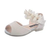 Mary Jane - Sandali per bambini e bambine 26 - Mary Jane da principessa, con cinturino alla caviglia, tinta unita, con brillantini, traspiranti, scarpe da festa, beige., 27 EU