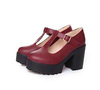Mary Jane - Scarpe basse da donna con tacco a blocco, mocassini, eleganti, con cinturino a T, comode décolleté in pelle verniciata, Colore: rosso, 42 EU