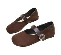 Mary Jane - Scarpe basse da donna in finta pelle scamosciata, due tonalità, eleganti, casual, comode, con cinturino con fibbia, per ufficio e uso quotidiano, Caff, 37.5 EU
