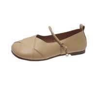 Mary Jane - Scarpe basse da donna, in pelle, con punta rotonda, eleganti, comode, morbide, leggere, traspiranti, per il tempo libero, con fibbia, per tutti i giorni, khaki1, 40 EU