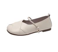 Mary Jane - Scarpe basse da donna, in pelle, con punta rotonda, eleganti, comode, morbide, leggere, traspiranti, per il tempo libero, con fibbia, per tutti i giorni, Bianco 1, 42 EU