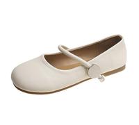 Mary Jane - Scarpe basse da donna, in pelle, con punta rotonda, eleganti, comode, morbide, leggere, traspiranti, per il tempo libero, con fibbia, per tutti i giorni, Bianco2., 38 EU