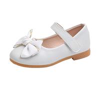 Mary Jane Scarpe basse per ragazze Piatte, leggere, casual, alla moda, comode, traspiranti, con punta chiusa, in ecopelle, con fiocco, bianco, 31 EU