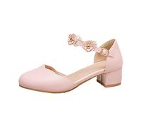Mary Jane - Scarpe con tacco e tacco a fiore, per ragazze e ragazze, rosa, 1 UK 3X-Narrow