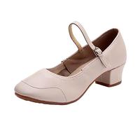 Mary Jane Scarpe da ballo da donna con tacco basso e cinturino a T, regolabili, punta rotonda, per sala da ballo, teatro latino, performance, ufficio, lavoro, stile vintage, comode, in pelle sintetica