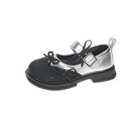 Mary Jane - Scarpe da bambina con punta chiusa e cinturino alla caviglia, comode, in pelle, per bambini dai 3 ai 12 anni, Argento, 32 EU