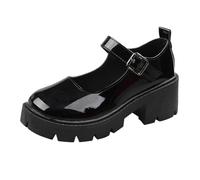 Mary Jane - Scarpe da donna con plateau e tacco a blocco, in pelle, con fibbia, comode, classiche, chiuse, estive, per il tempo libero e la vita quotidiana, Nero 1, 34 EU
