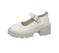 Mary Jane - Scarpe da donna con plateau e tacco a blocco, in pelle, con fibbia, comode, classiche, chiuse, estive, per il tempo libero e la vita quotidiana, Bianco2., 40 EU
