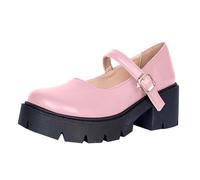 Mary Jane Scarpe da donna con plateau Mary Janes Uniform Office, scarpe casual con punta tonda, tacco a blocco, scarpe da principessa dolce Lolita scarpe da donna scarpe da sera, Colore: rosa., 43 EU