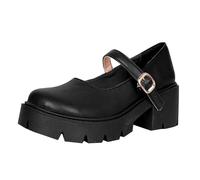 Mary Jane Scarpe da donna con plateau Mary Janes Uniform Office, scarpe casual con punta tonda, tacco a blocco, scarpe da principessa dolce Lolita scarpe da donna scarpe da sera, Nero , 36 EU