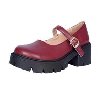 Mary Jane Scarpe da donna con plateau Mary Janes Uniform Office, scarpe casual con punta tonda, tacco a blocco, scarpe da principessa dolce Lolita scarpe da donna scarpe da sera, Vino, 40 EU