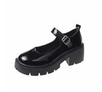 Mary Jane - Scarpe da donna con tacco, con plateau, chiusi, in pelle, per il tempo libero, comode, estive, con fibbia, eleganti, punta rotonda, classiche, Nero , 35 EU