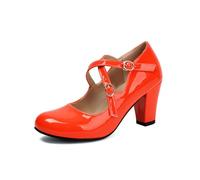 Mary Jane - Scarpe da donna eleganti con tacco alto, con cinturino incrociato, punta chiusa, comode scarpe da sposa per matrimoni, Oktoberfest e feste, Colore: rosso, 35 EU