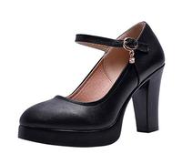 Mary-Jane scarpe da donna scarpe classiche vintage tacchi alti scarpe casual scarpe in pelle scarpe tacco spesso décolleté da donna con lacci alla caviglia sandali eleganti per il tempo libero, Nero ,