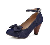 Mary Jane - Scarpe da ginnastica con fiocco a farfalla retrò chiuso, punta tonda in pelle PU chic fiocco a farfalla vintage Gatsby, Blu Scuro 2, 39 EU