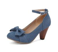 Mary Jane - Scarpe da ginnastica con fiocco a farfalla retrò chiuso, punta tonda in pelle PU chic fiocco a farfalla vintage Gatsby, Blu 2, 40 EU