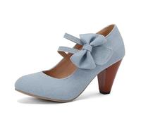 Mary Jane - Scarpe da ginnastica con fiocco a farfalla retrò chiuso, punta tonda in pelle PU chic fiocco a farfalla vintage Gatsby, Azzurro, 39 EU