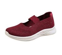 Mary Jane - Scarpe da ginnastica da donna, piatte, extra larghe, senza lacci, in rete traspirante, antiscivolo, ortopediche, leggere, comode, casual, per lavoro e ufficio, Rosso, 38 EU