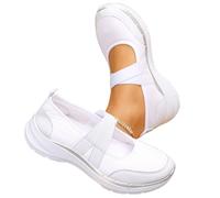 Mary Jane - Scarpe da ginnastica ortopediche da donna, ampie, comode, traspiranti, senza lacci, in rete, stile casual, bianco, 36.5 EU