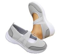 Mary Jane - Scarpe da ginnastica ortopediche da donna, ampie, comode, traspiranti, senza lacci, in rete, stile casual, Grigio, 39.5 EU