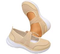 Mary Jane - Scarpe da ginnastica ortopediche da donna, ampie, comode, traspiranti, senza lacci, in rete, stile casual, cachi, 36.5 EU