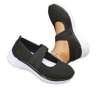 Mary Jane - Scarpe da ginnastica ortopediche da donna, ampie, comode, traspiranti, senza lacci, in rete, stile casual, Nero , 37 EU