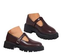 Mary Jane Shoes, Classic T-Strap Ballet Flats PU Leather Penny Loafers Slip On Dressy Shoes for Office Work, Colore: vinaccia, 35 EU