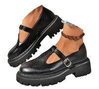 Mary Jane Shoes, Classic T-Strap Ballet Flats PU Leather Penny Loafers Slip On Dressy Shoes for Office Work, Nero , 41 EU