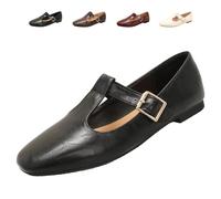 Mary Jane Shoes for Women,Classic T-Strap Ballet Flats Comfy PU Pointed Toe Penny Loafers for Women Work Dressy Casual Everyday, Nero , 39 EU