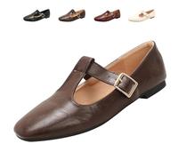 Mary Jane Shoes for Women, Classic T-Strap Ballet Flats Comfy PU Pointed Toe Penny Loafers for Women Work Dressy Casual Everyday, marrone, 40 EU