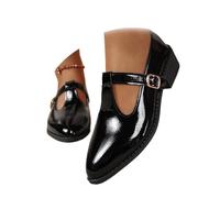 Mary Jane Shoes for Women, Classic T-Strap Ballet Flats Women's PU Leather Penny Loafers Slip On Dressy Shoes for Office Work, Nero lucido, 36 EU