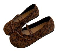 Mary Jane Shoes, Orthopedic Faux Suede Ballet Cute Round Toe Classic Mary Jane Flat Slip On Casual Shoes Office Work Dress, Leopard Print 2, 39 EU