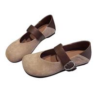 Mary Jane Shoes, Orthopedic Faux Suede Ballet Cute Round Toe Classic Mary Jane Flat Slip On Casual Shoes Office Work Dress, Kaki 1, 38 EU