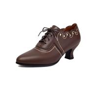 Mary Jane - Stiletto retrò da donna Richelieu Brogues con lacci tacco basso scarpe da derby scarpe da vestita città di grandi dimensioni per ufficio costume da matrimonio, marrone, 36 EU