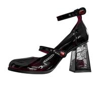Mary Janes con Plateau da Donna Scarpe con Punta Dolce Caviglia Lolita Gothic Platform Dress Pumps Scarpe con Plateau Grosso Scarpe Eleganti in Pelle Verniciata（Marrone）