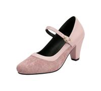 Mary Janes - Stiletto da donna con tacco piccolo, in pelle scamosciata, da donna, comode e leggere, per ufficio e quotidiane, retrò, Rosa, 41 EU