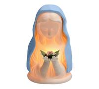 Mary Lamp - Lampada da tavolo con statua di preghiera cattolica con velo blu, statuetta della Vergine Maria che tiene una rosa, decorazione calda per la casa, artigianato religioso