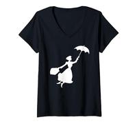 Mary Poppins Flying Silhouette Maglietta con Collo a V