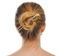 Marycrafts Forchetta per Capelli 2 Denti in Corno Naturale Fatto a Mano - Bastoncino Capelli Ondulato Parte Funzionale