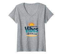 Maryland Ocean City Vibes Spiaggia Vacanze estive Maglietta con Collo a V, Donna, Grigio Melange, S