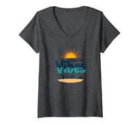 Maryland Ocean City Vibes Spiaggia Vacanze estive Maglietta con Collo a V, Donna, Grigio Scuro, S