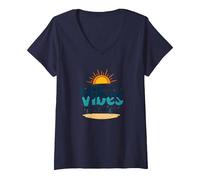 Maryland Ocean City Vibes Spiaggia Vacanze estive Maglietta con Collo a V, Donna, Navy, S