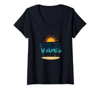 Maryland Ocean City Vibes Spiaggia Vacanze estive Maglietta con Collo a V, Donna, Nero, S