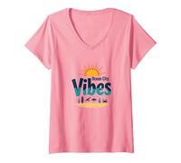 Maryland Ocean City Vibes Spiaggia Vacanze estive Maglietta con Collo a V, Donna, Rosa, S