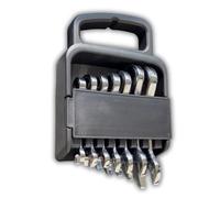 maryse Set 7 Chiavi Combinate a Cricchetto Nano - Fisse e a Stella - Misure 8-19mm - Mini Chiavi Professionali in Cromo Vanadio per Spazi Ristretti - Con Organizzatore