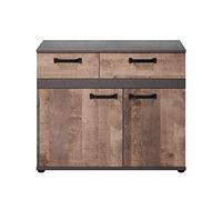 Marzi - Comò in legno laminato nel colore matera grigio/quercia tabak, con 2 ante e 2 cassetti. Misure LxAxP 100x83x41 cm