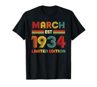 Marzo EST 1934 Compleanno Edizione Limitata 92 Anni 92 Maglietta