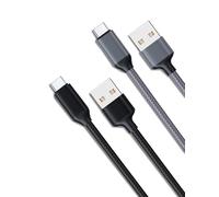 MAS CARNEY Cavo USB Type-C, Cavo USB C 2,4A Ricarica Rapida, Cavo Dati in Nylon, Compatibile con iPhone 15/16 Samsung Xiaomi Huawei Pixel OnePlus Realme, Ecc.[2 pezzi 0,9 m/1,8 m] Nero/Grigio